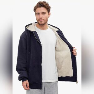 ☔️🩵⏭️NWT Blue Acid Wash Fleece Lined Zipper Hoodie Men's Large